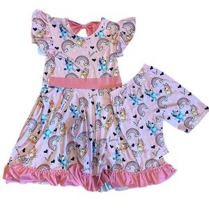 Pink Rainbow Bluey Character Cartoon Dress